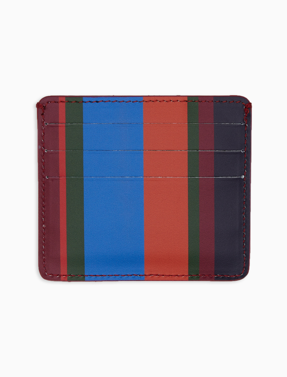 Porta carta di credito unisex pelle blu righe multicolor - Gallo 1927 - Official Online Shop