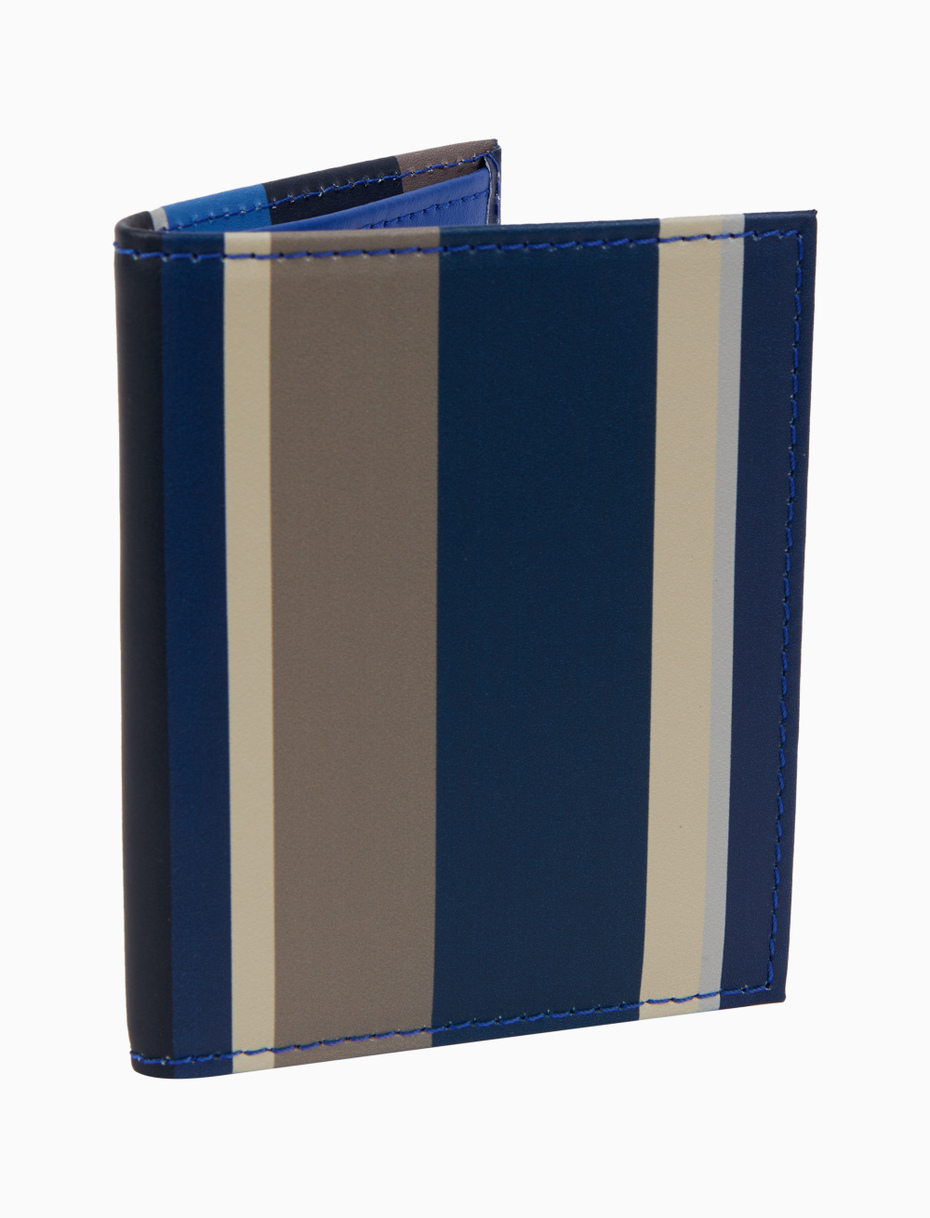 Porta carta di credito unisex pelle blu righe multicolor - Gallo 1927 - Official Online Shop