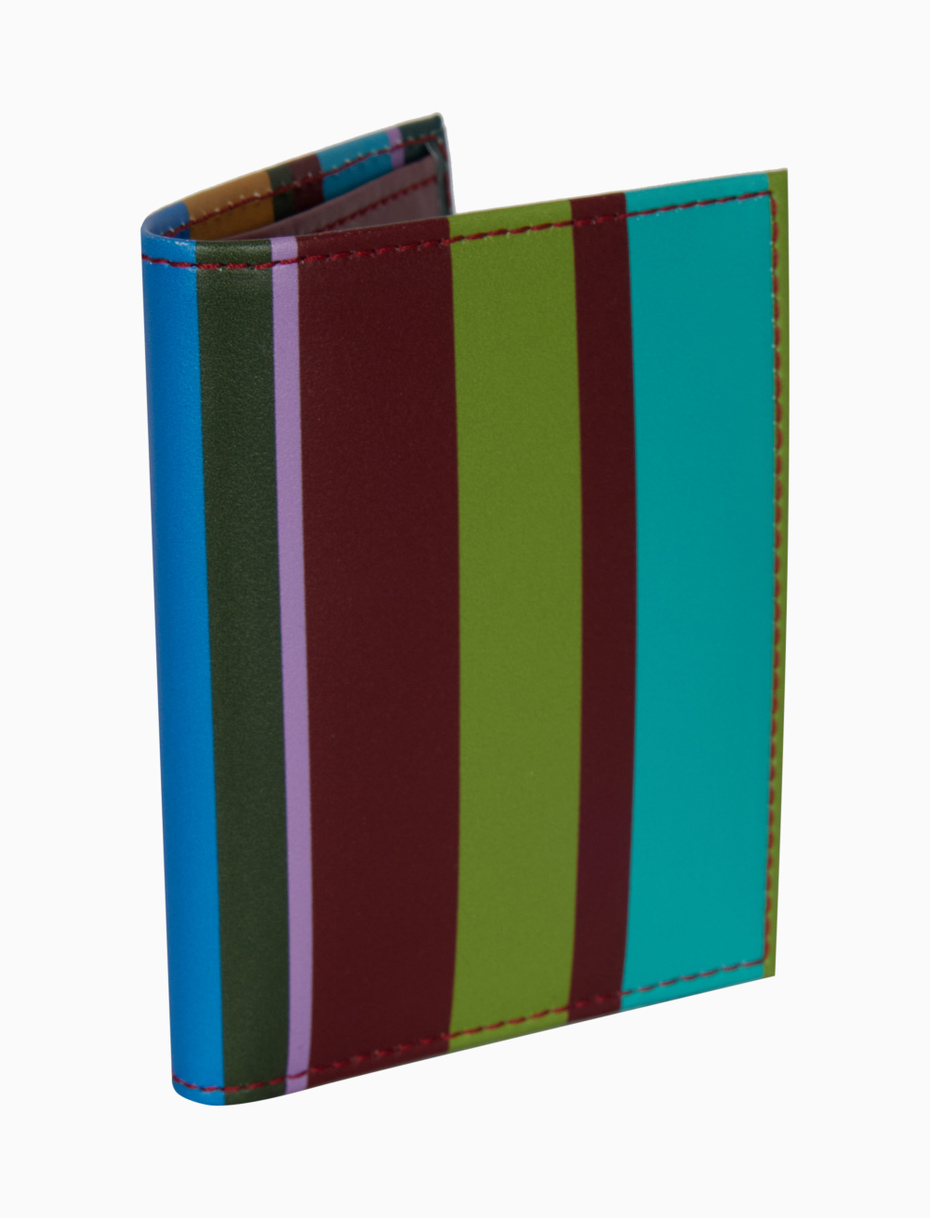 Unisex green leather card holder with multicoloured stripes - Gallo 1927 - Official Online Shop