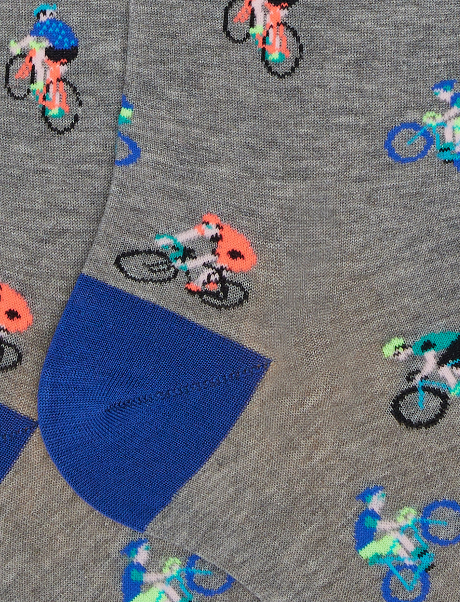 Women's long grey ultra-light cotton socks with cyclist motif - Gallo 1927 - Official Online Shop