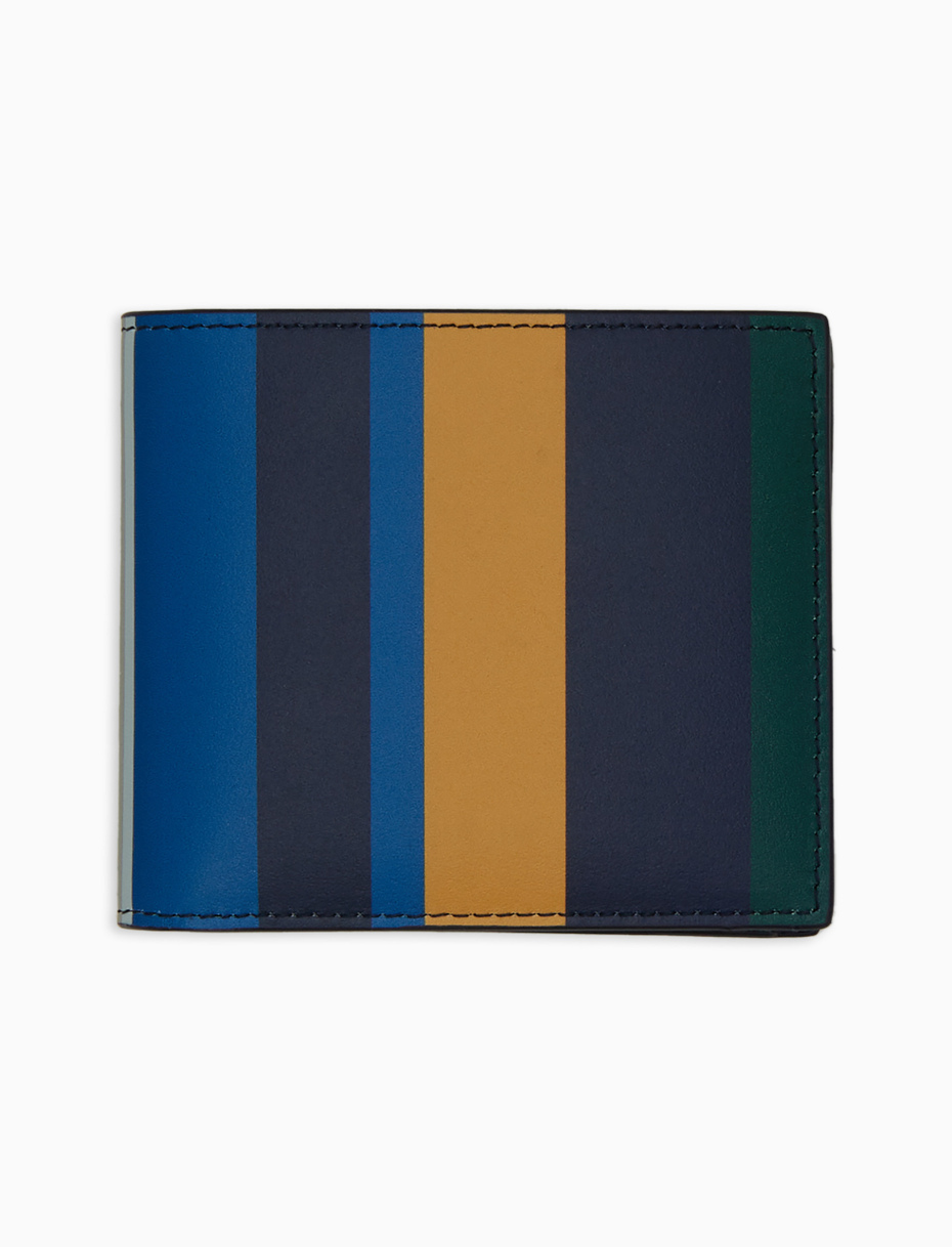 Men's blue leather wallet with multicoloured stripes and plain interior - Gallo 1927 - Official Online Shop