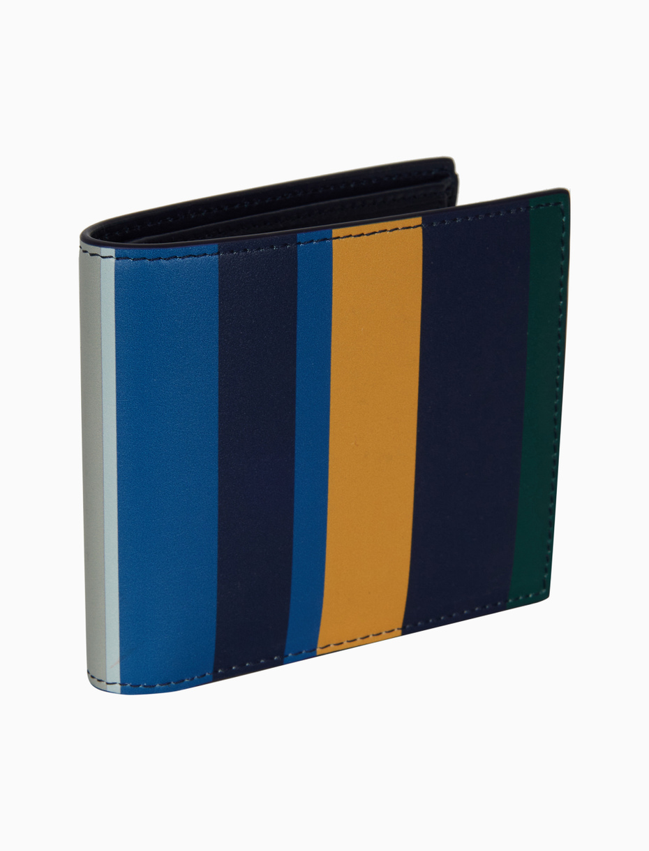 Men's blue leather wallet with multicoloured stripes and plain interior - Gallo 1927 - Official Online Shop