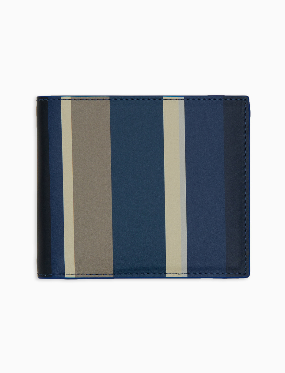 Men s blue leather wallet with multicolor stripes and coin pocket Gallo