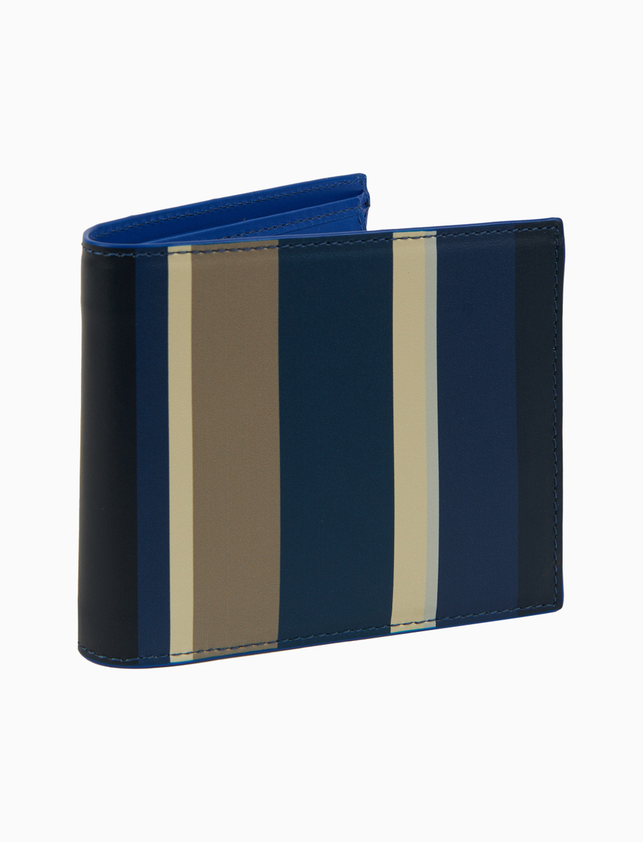 Portafoglio con portamonete uomo pelle blu righe multicolor Gallo