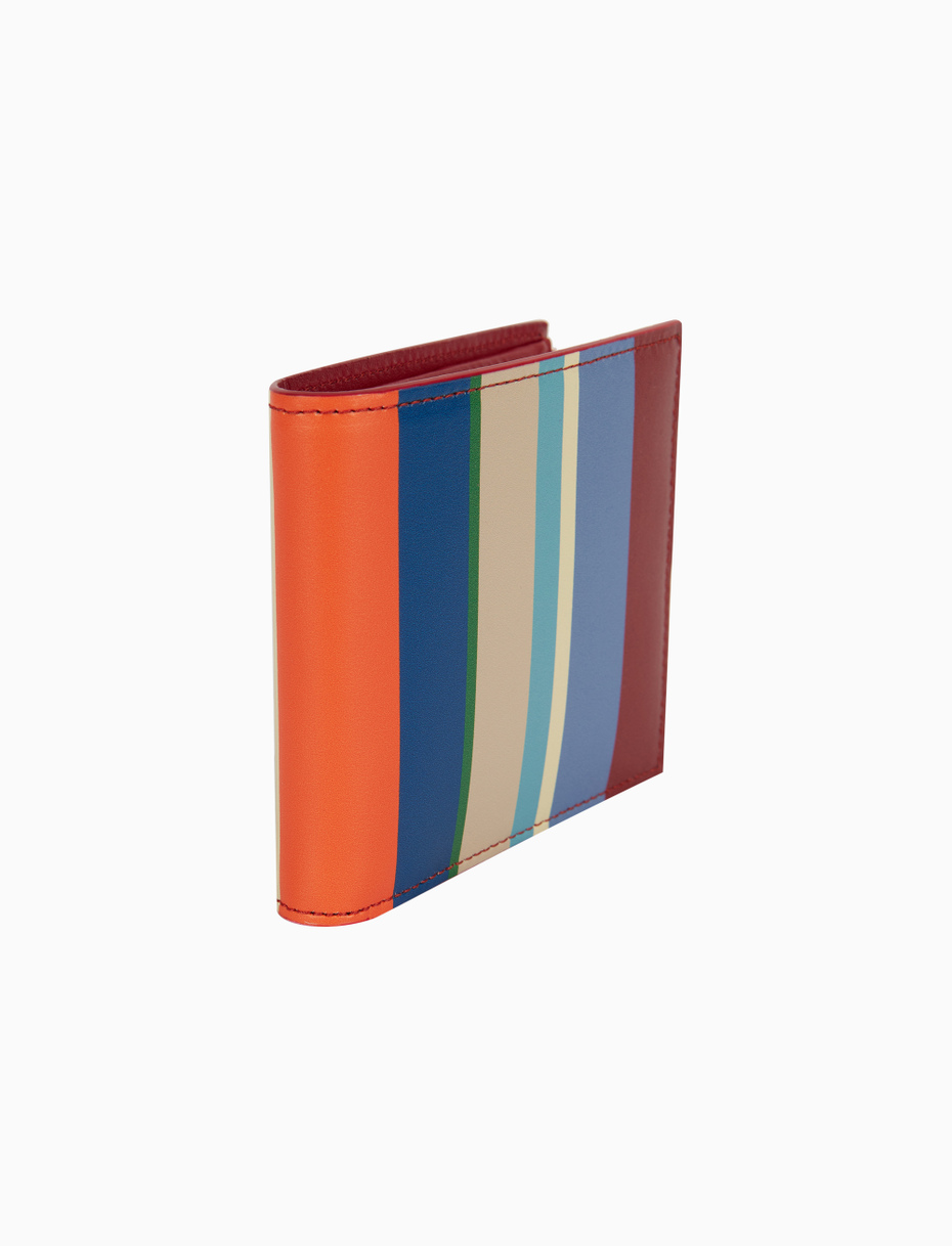 Men's lobster red leather wallet with multicoloured stripes and plain interior - Gallo 1927 - Official Online Shop