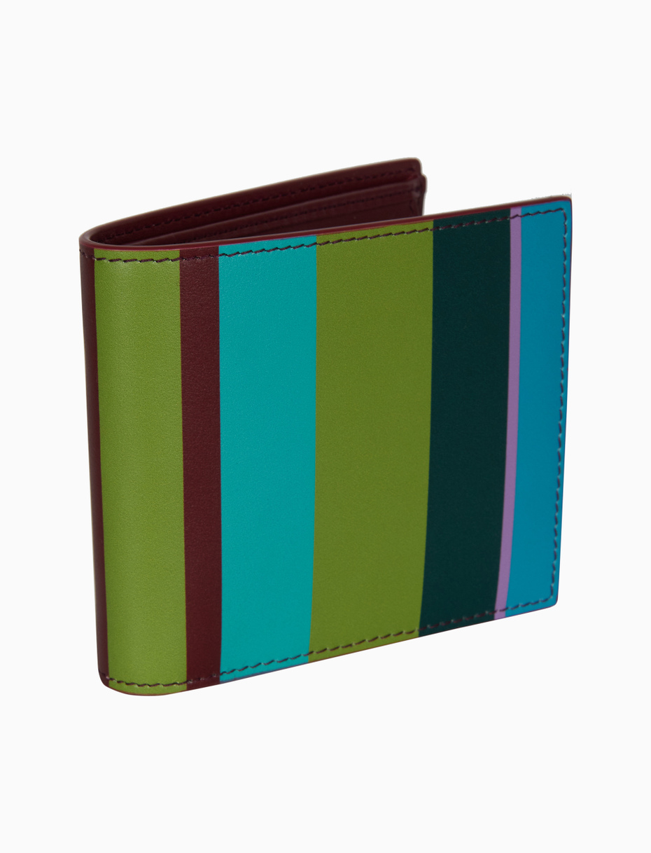 Men's green leather wallet with multicoloured stripes and plain interior - Gallo 1927 - Official Online Shop