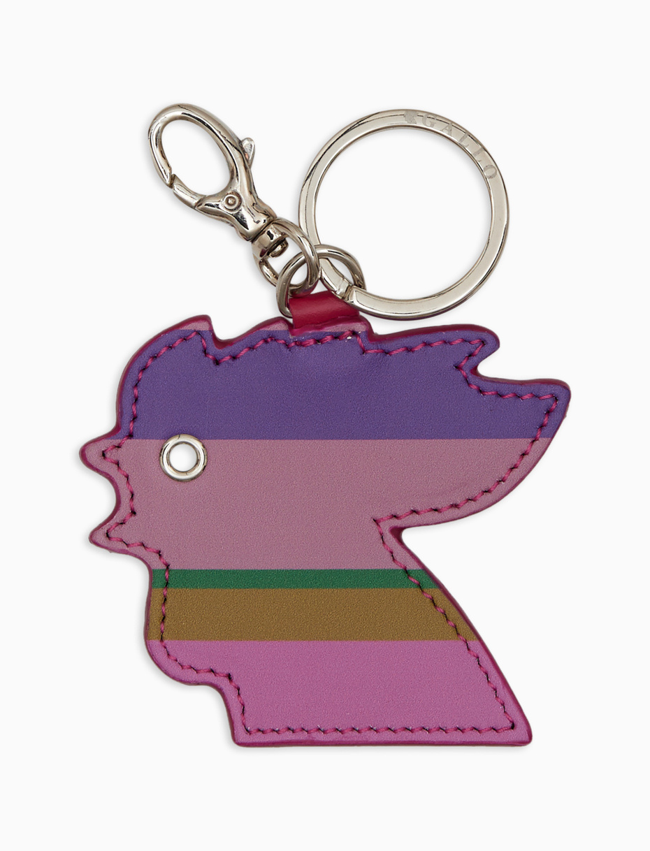 Portachiavi testa di gallo unisex pelle viola righe multicolor - Gallo 1927 - Official Online Shop