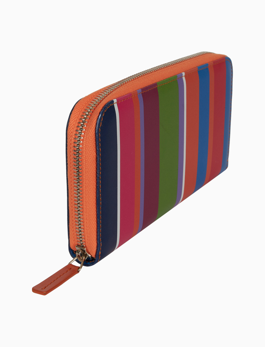 Women's light blue zipped leather wallet with multicoloured stripes - Gallo 1927 - Official Online Shop