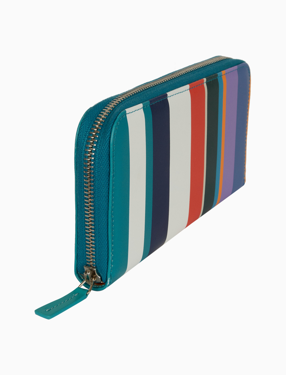 Portafoglio con zip donna pelle righe multicolor bianco - Gallo 1927 - Official Online Shop