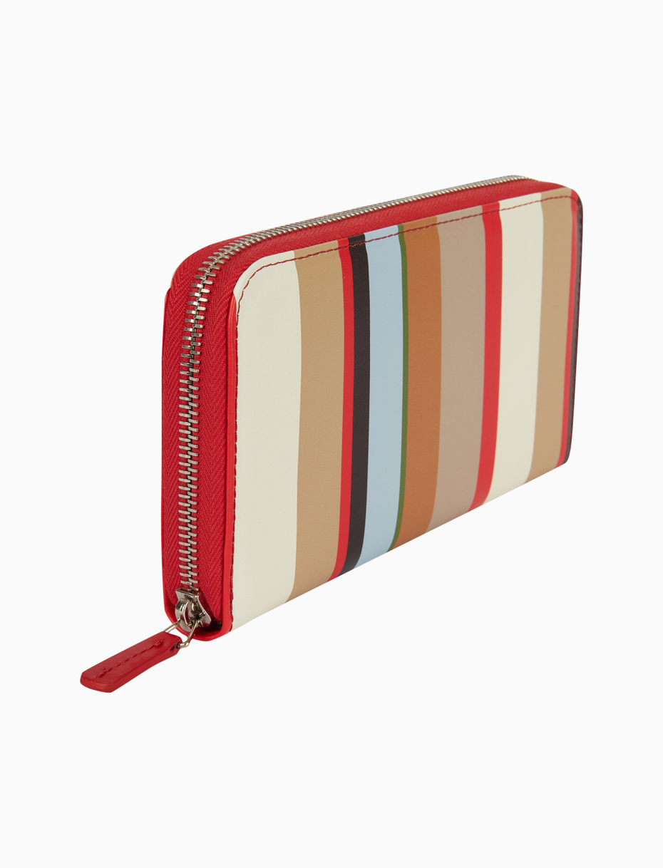 Women's biscuit leather purse with zip and multicoloured stripes - Gallo 1927 - Official Online Shop