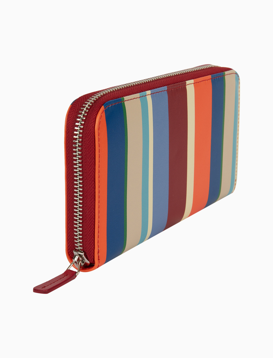 Women's lobster red leather purse with zip and multicoloured stripes - Gallo 1927 - Official Online Shop