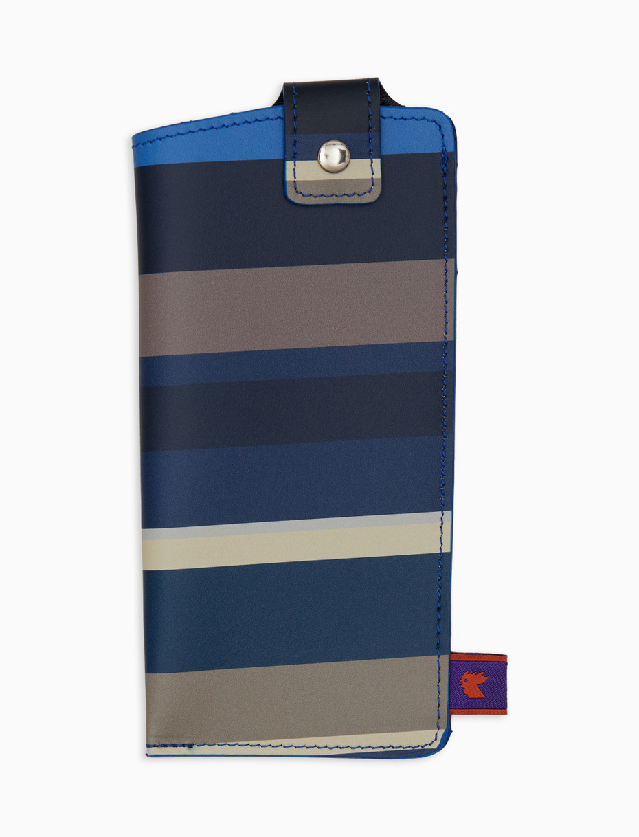 Porta occhiali unisex pelle blu righe multicolor - Gallo 1927 - Official Online Shop