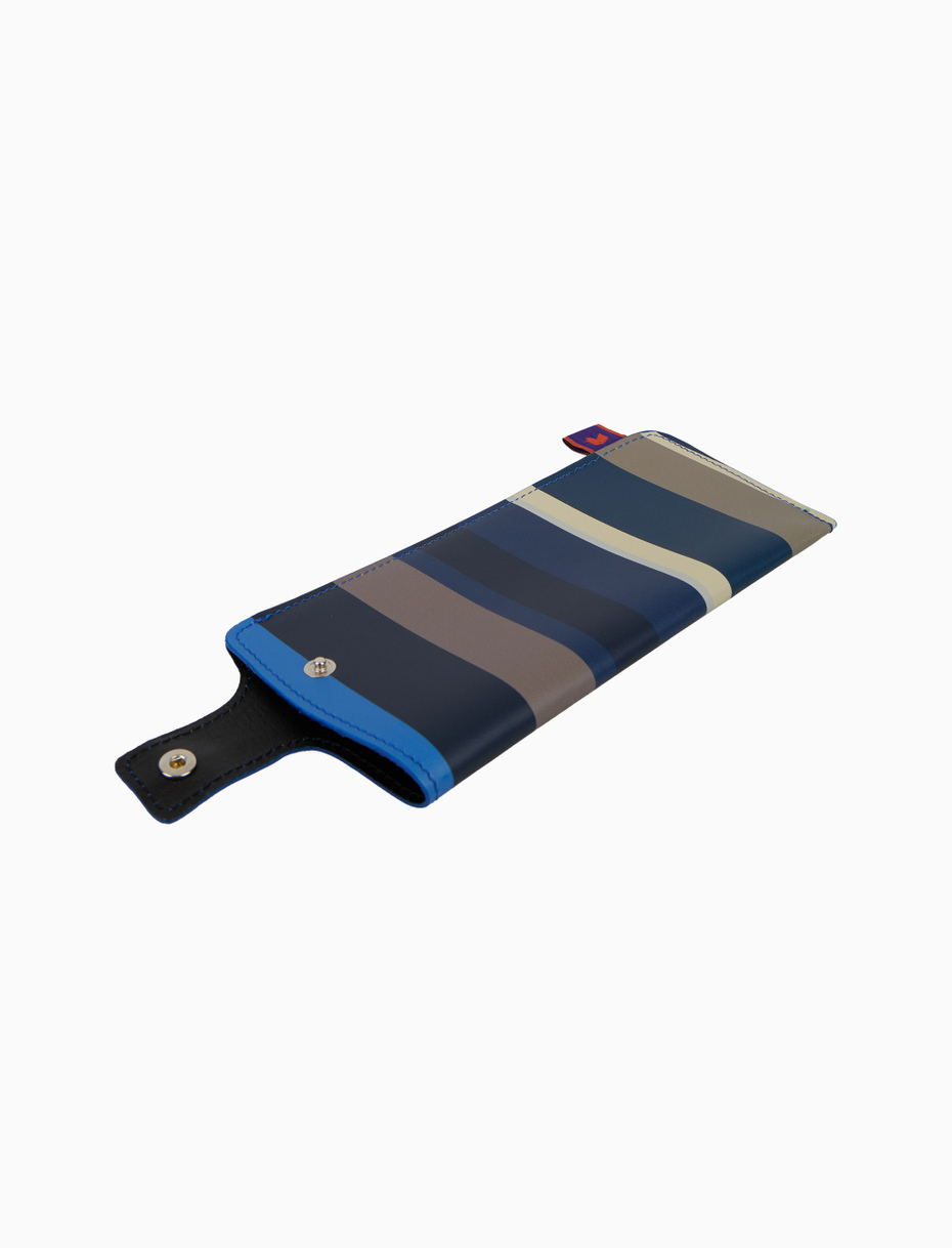 Porta occhiali unisex pelle blu righe multicolor - Gallo 1927 - Official Online Shop