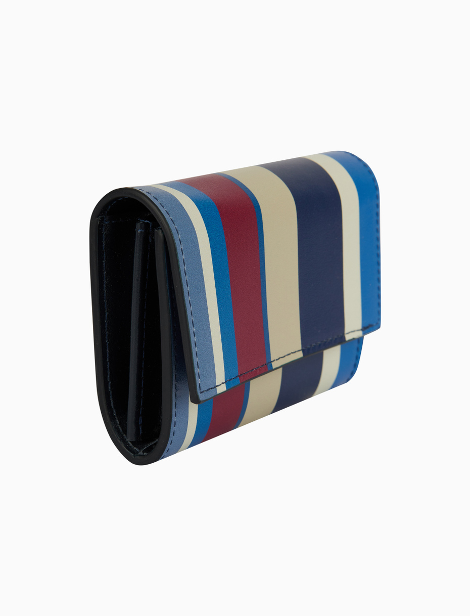 Women's small royal blue leather purse with multicoloured stripes - Gallo 1927 - Official Online Shop
