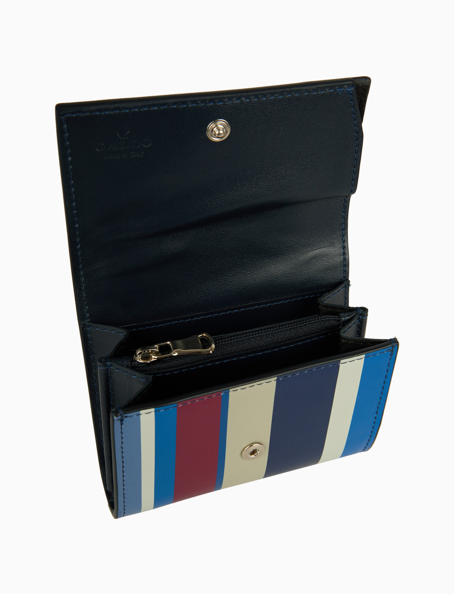 Women's small royal blue leather purse with multicoloured stripes - Gallo 1927 - Official Online Shop
