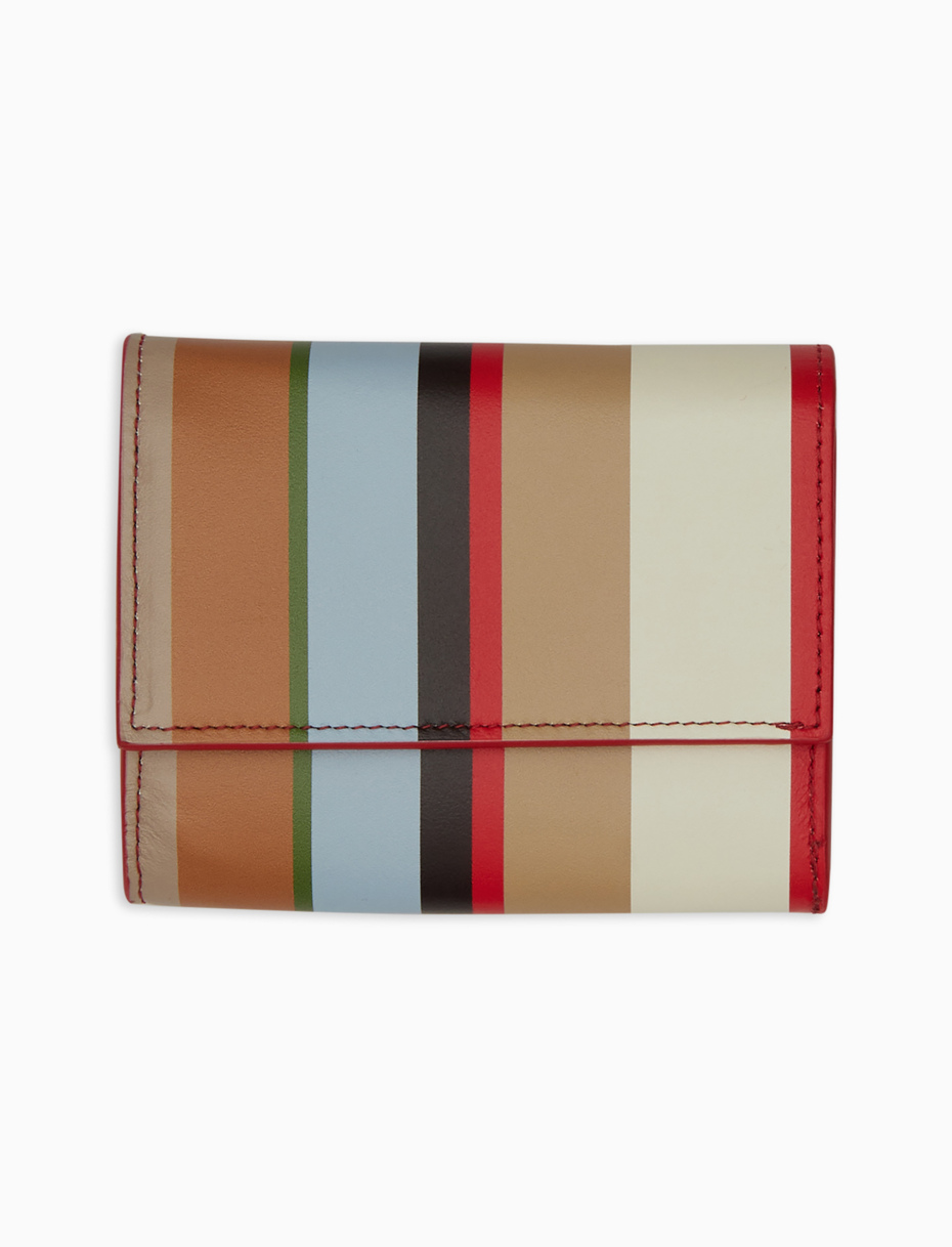 Women's small biscuit leather purse with multicoloured stripes - Gallo 1927 - Official Online Shop