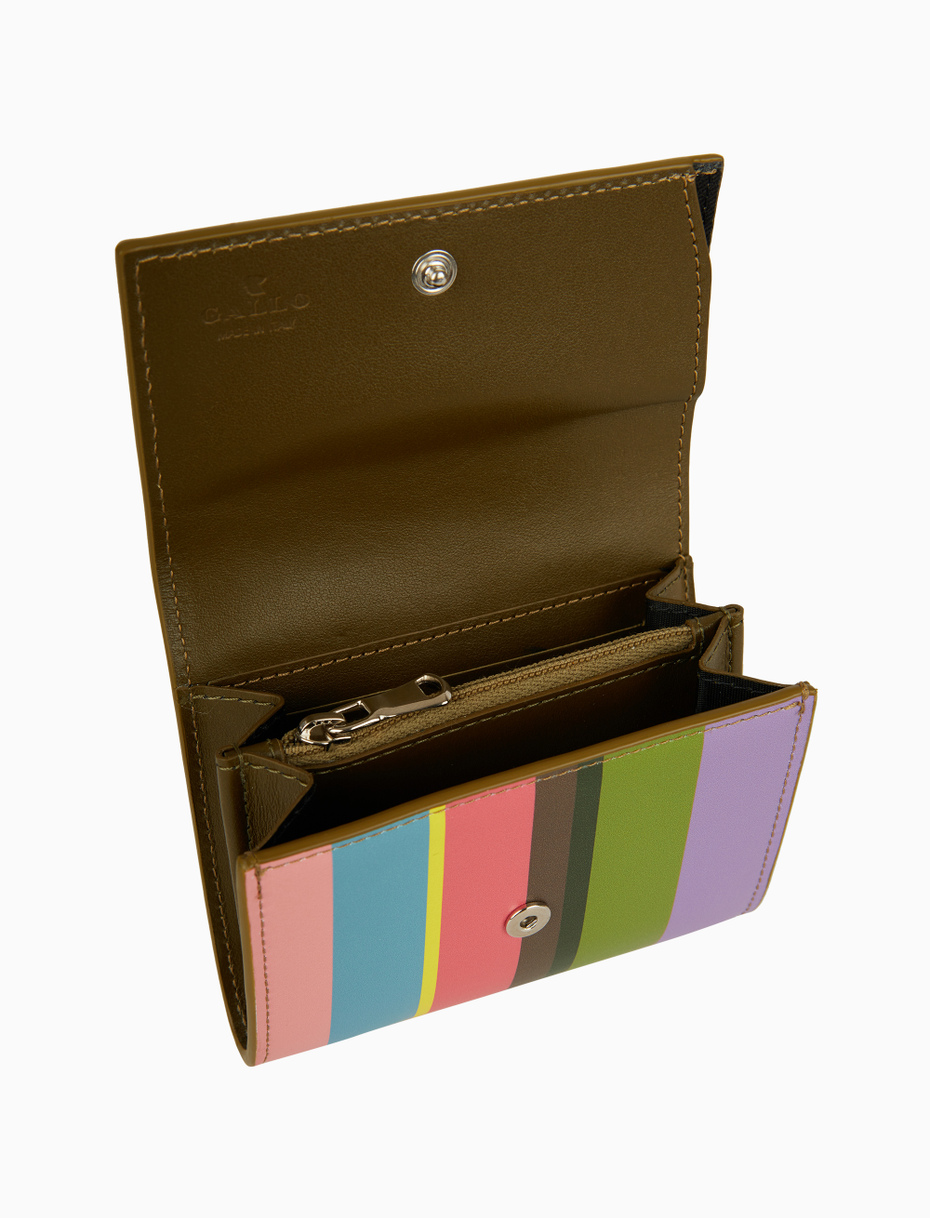 Women's small geranium leather purse with multicoloured stripes - Gallo 1927 - Official Online Shop