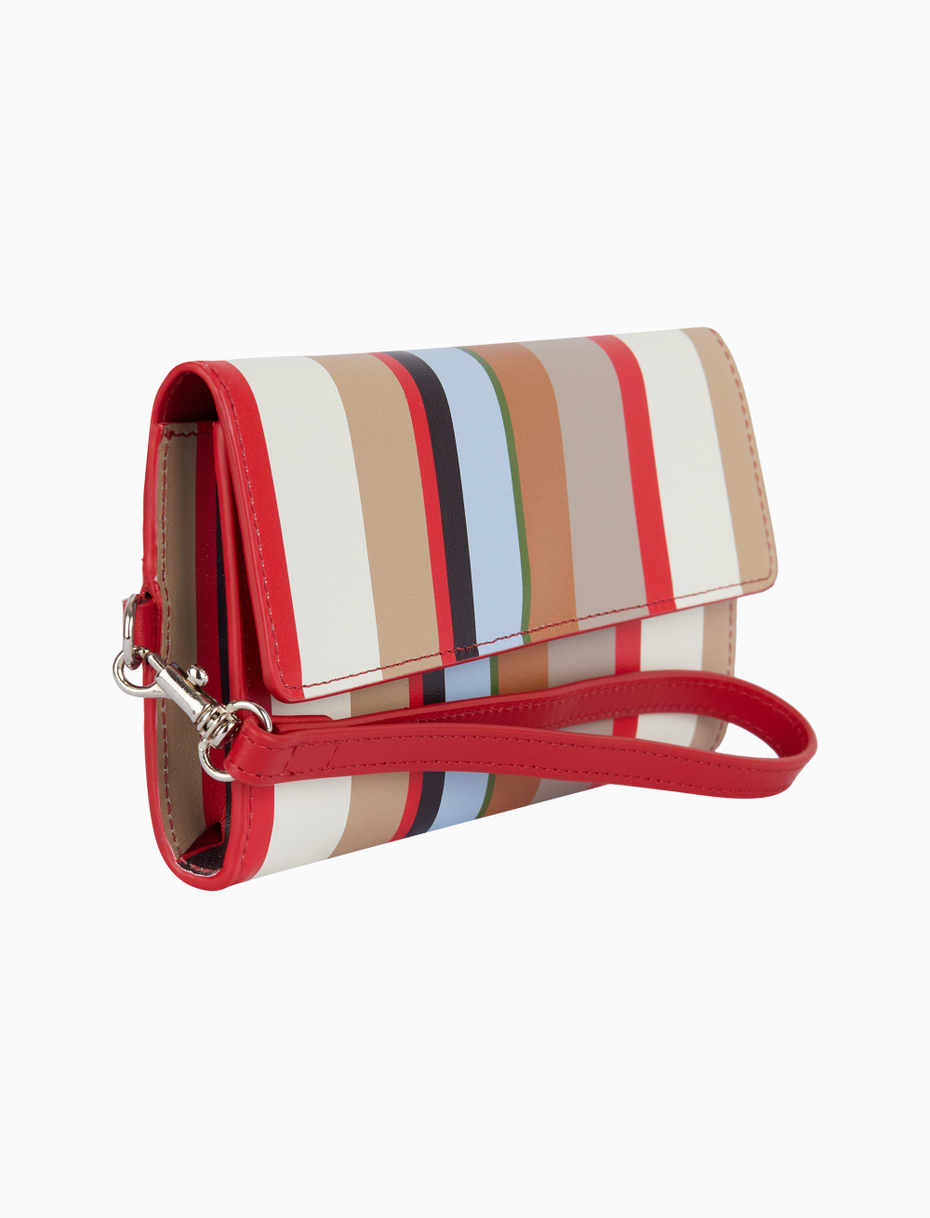 Women's small biscuit leather clutch with magnetic clasp and multicoloured stripes - Gallo 1927 - Official Online Shop