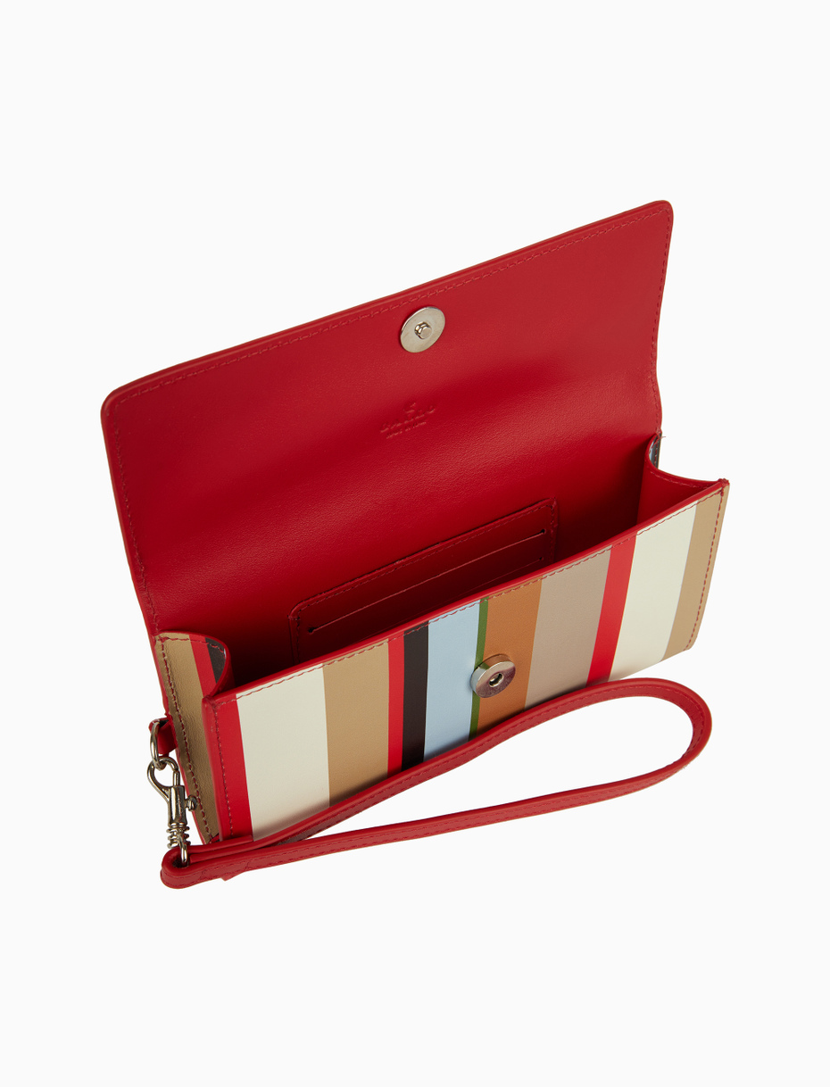 Women's small biscuit leather clutch with magnetic clasp and multicoloured stripes - Gallo 1927 - Official Online Shop