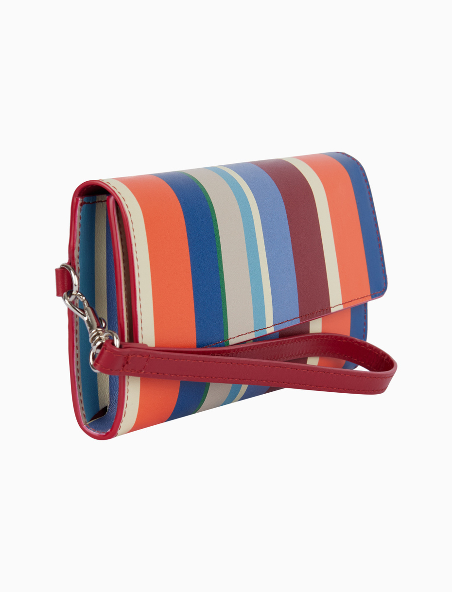 Women's small lobster red leather clutch with magnetic clasp and multicoloured stripes - Gallo 1927 - Official Online Shop