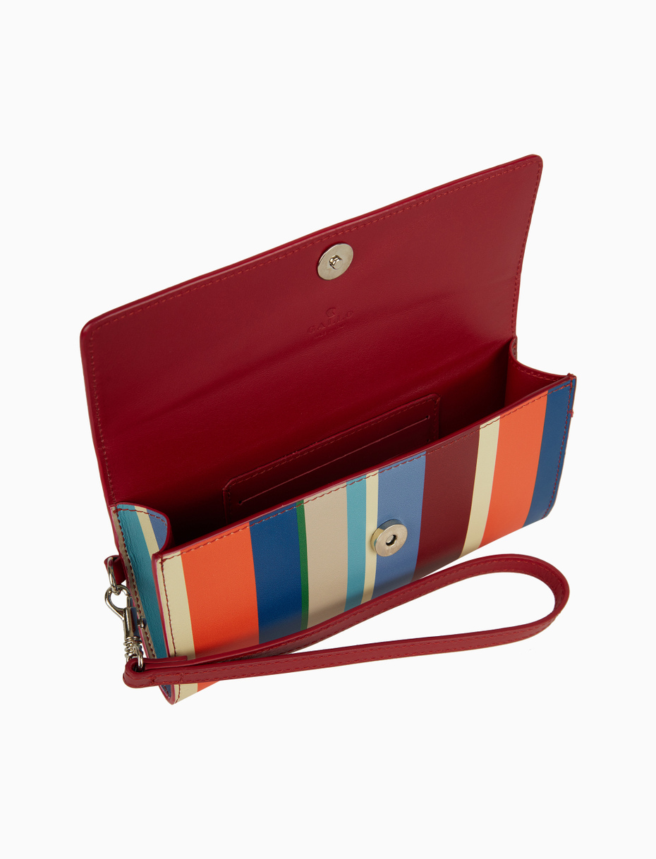 Women's small lobster red leather clutch with magnetic clasp and multicoloured stripes - Gallo 1927 - Official Online Shop