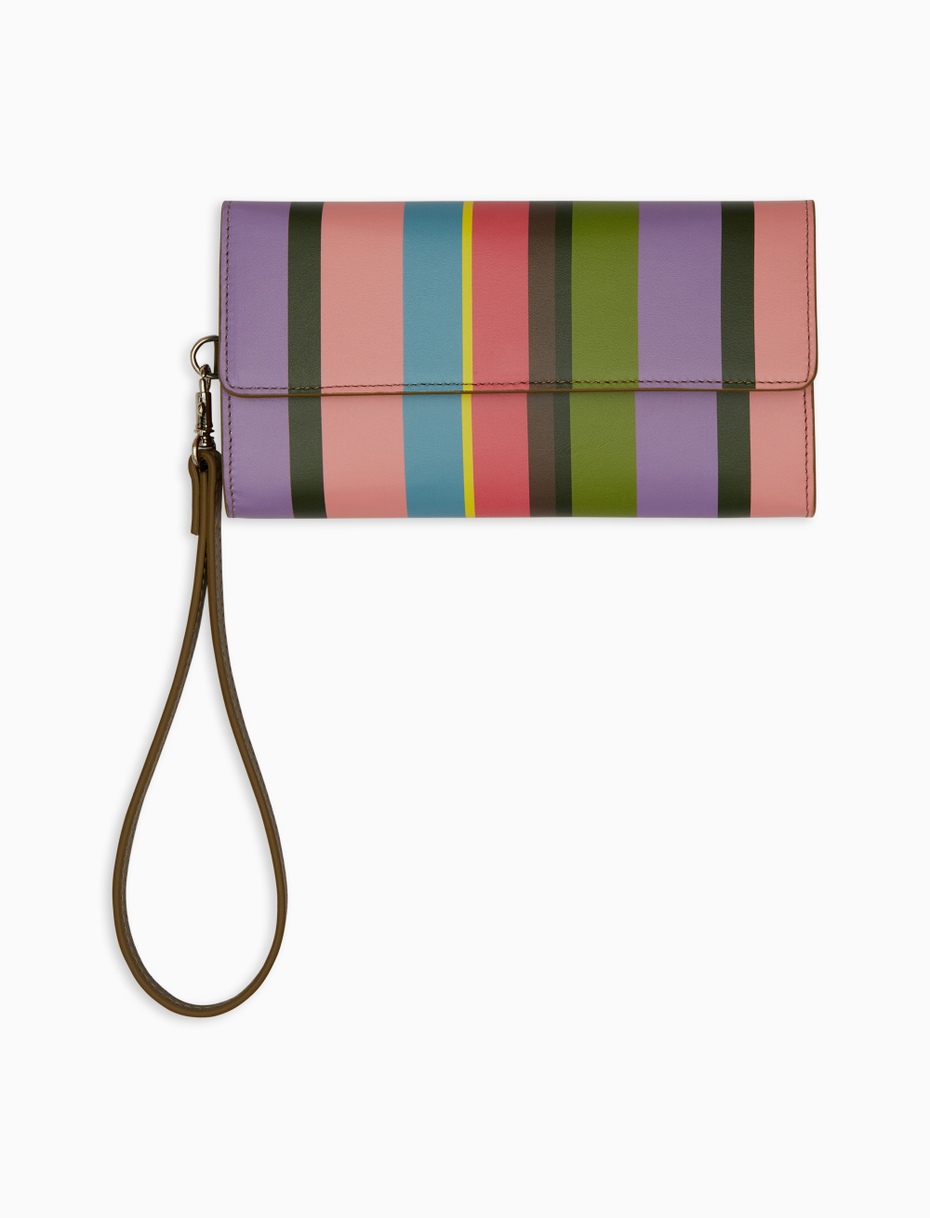 Women's small geranium leather clutch with magnetic clasp and multicoloured stripes - Gallo 1927 - Official Online Shop