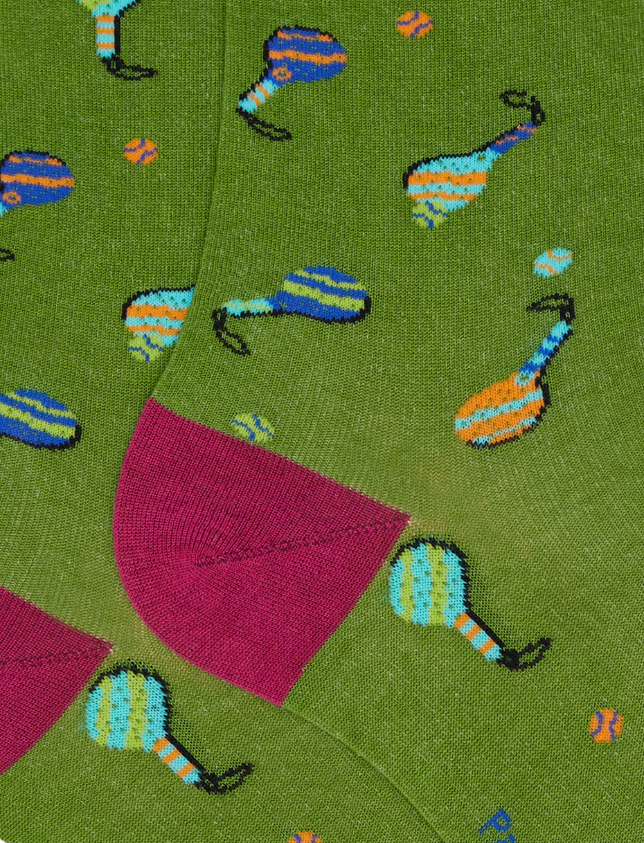 Men's short cactus green ultra-light cotton socks with padel racquet motif - Gallo 1927 - Official Online Shop