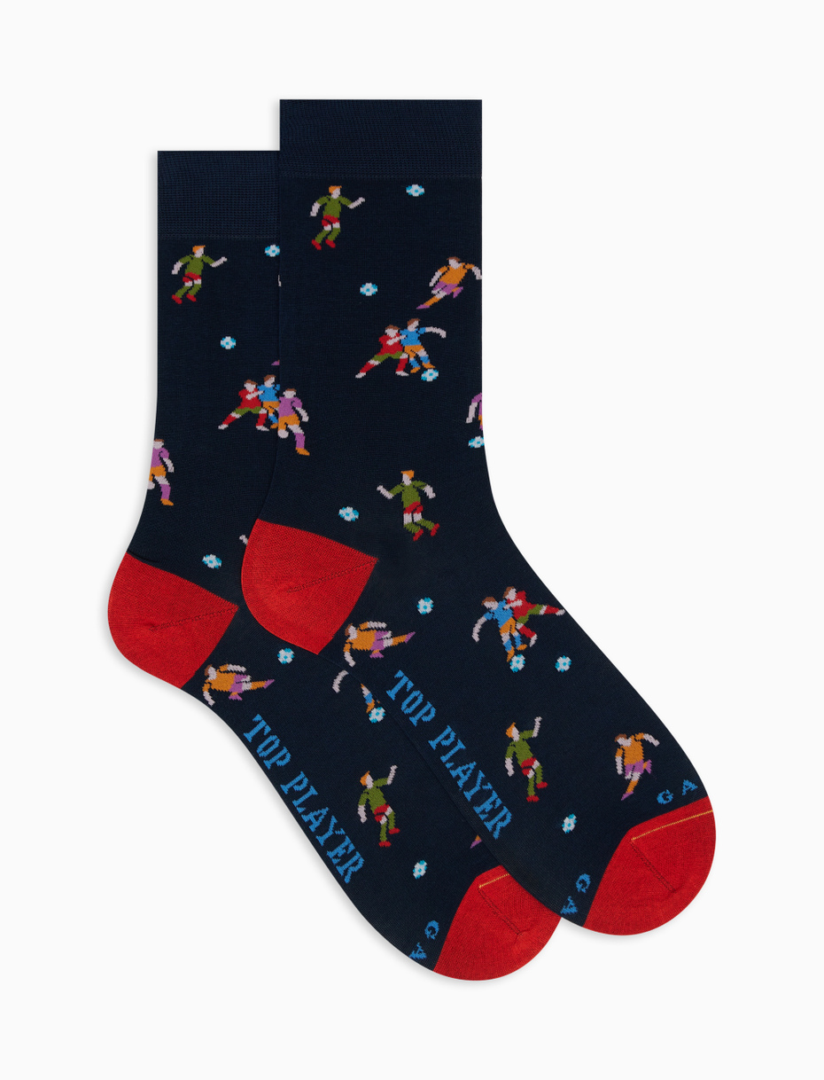 Men's short ocean blue ultra-light cotton socks with footballer motif - Gallo 1927 - Official Online Shop