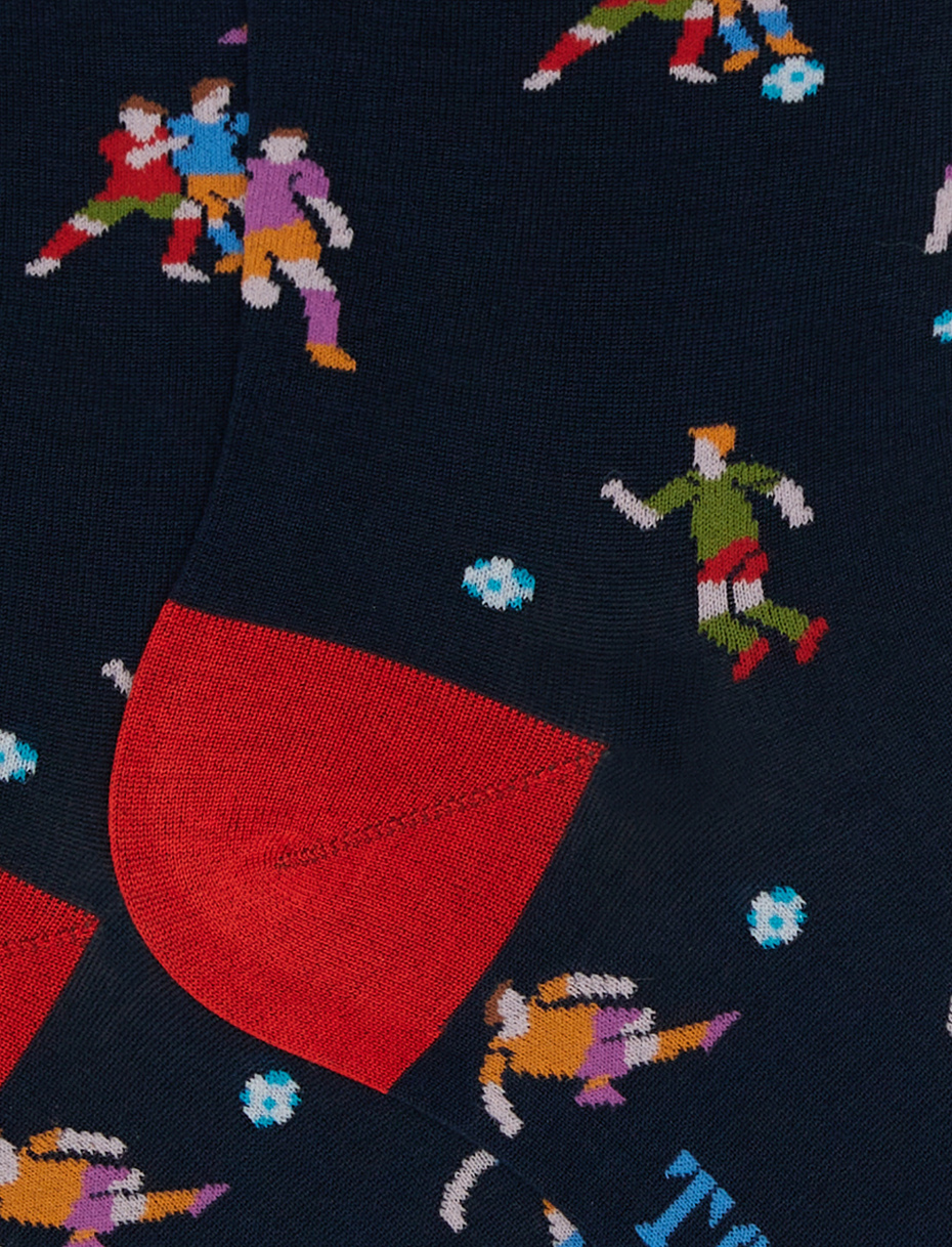 Men's short ocean blue ultra-light cotton socks with footballer motif - Gallo 1927 - Official Online Shop