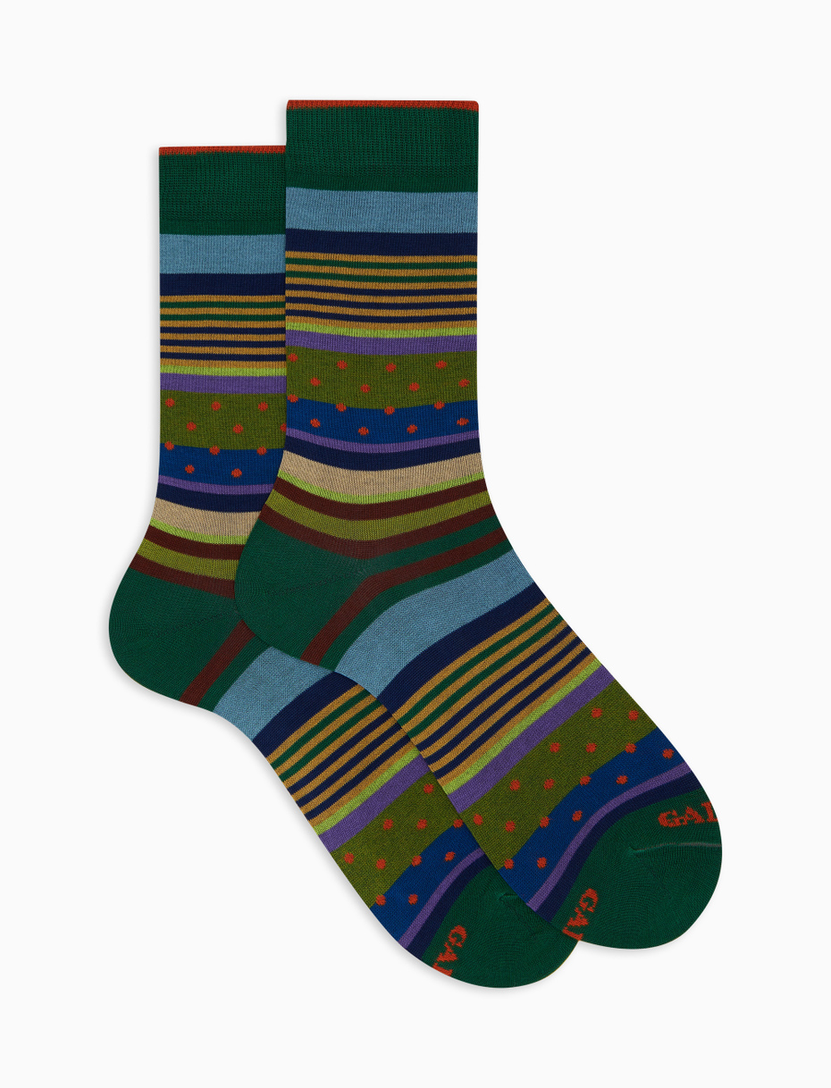 Men's short socks cotton mix patterned stripes and polka dots green - Gallo 1927 - Official Online Shop