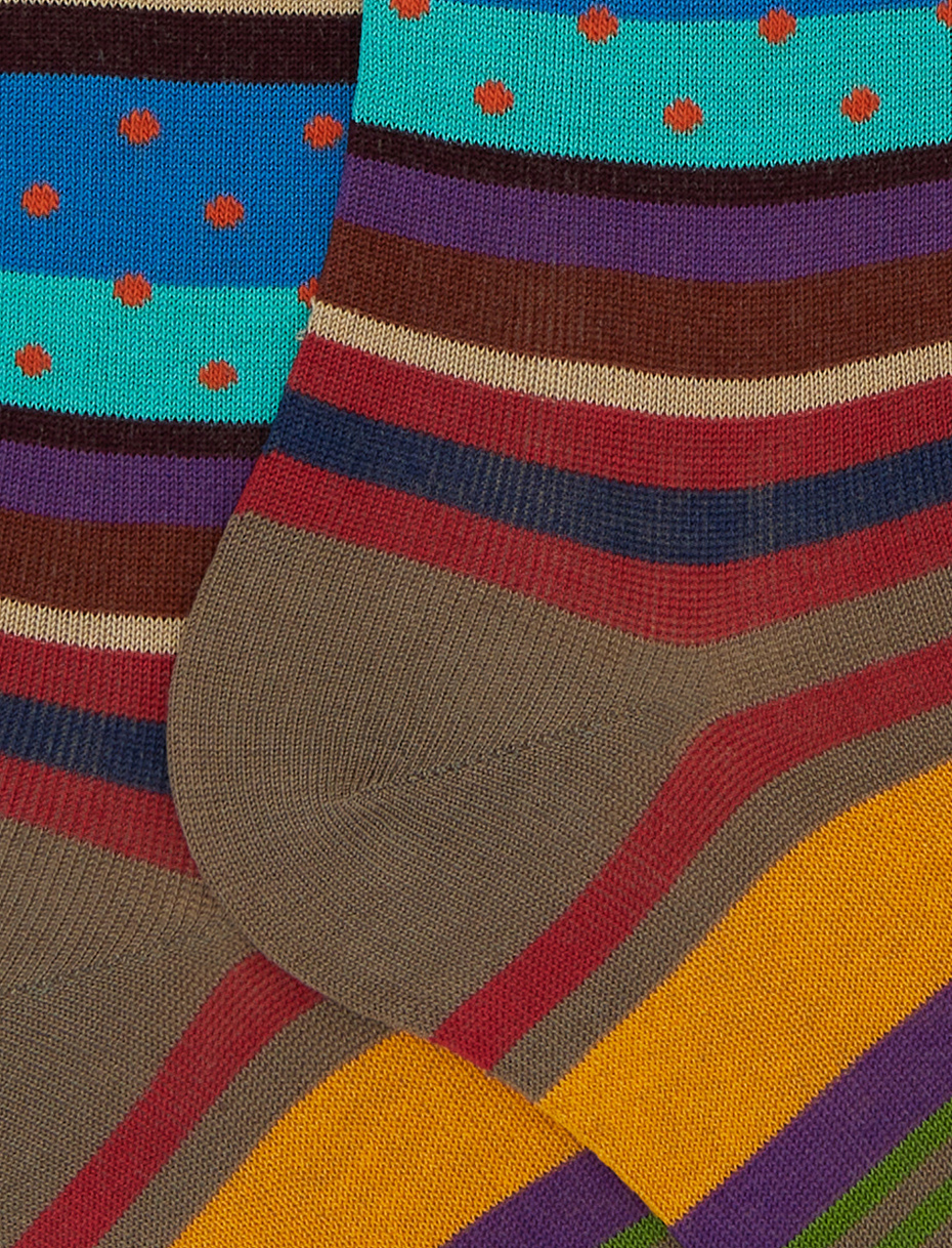 Women's long brown cotton socks with stripe pattern and polka dots - Gallo 1927 - Official Online Shop