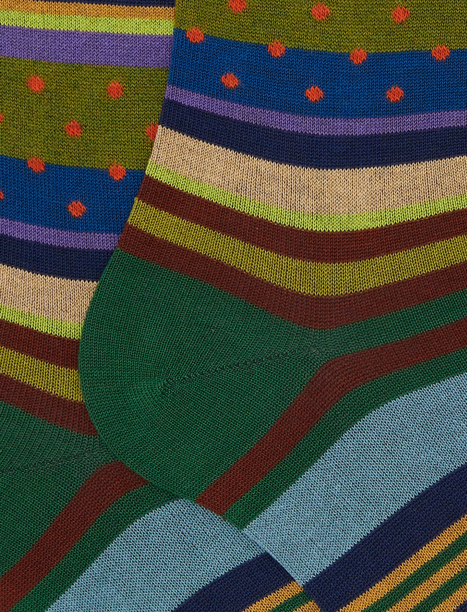 Women's long green cotton socks with stripe pattern and polka dots - Gallo 1927 - Official Online Shop