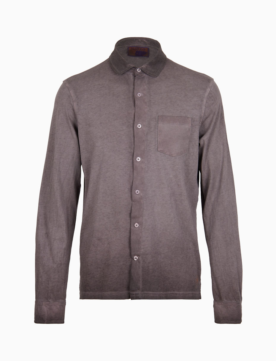 Polo camicia maniche lunghe uomo cotone marrone tinto capo tinta unita - Gallo 1927 - Official Online Shop