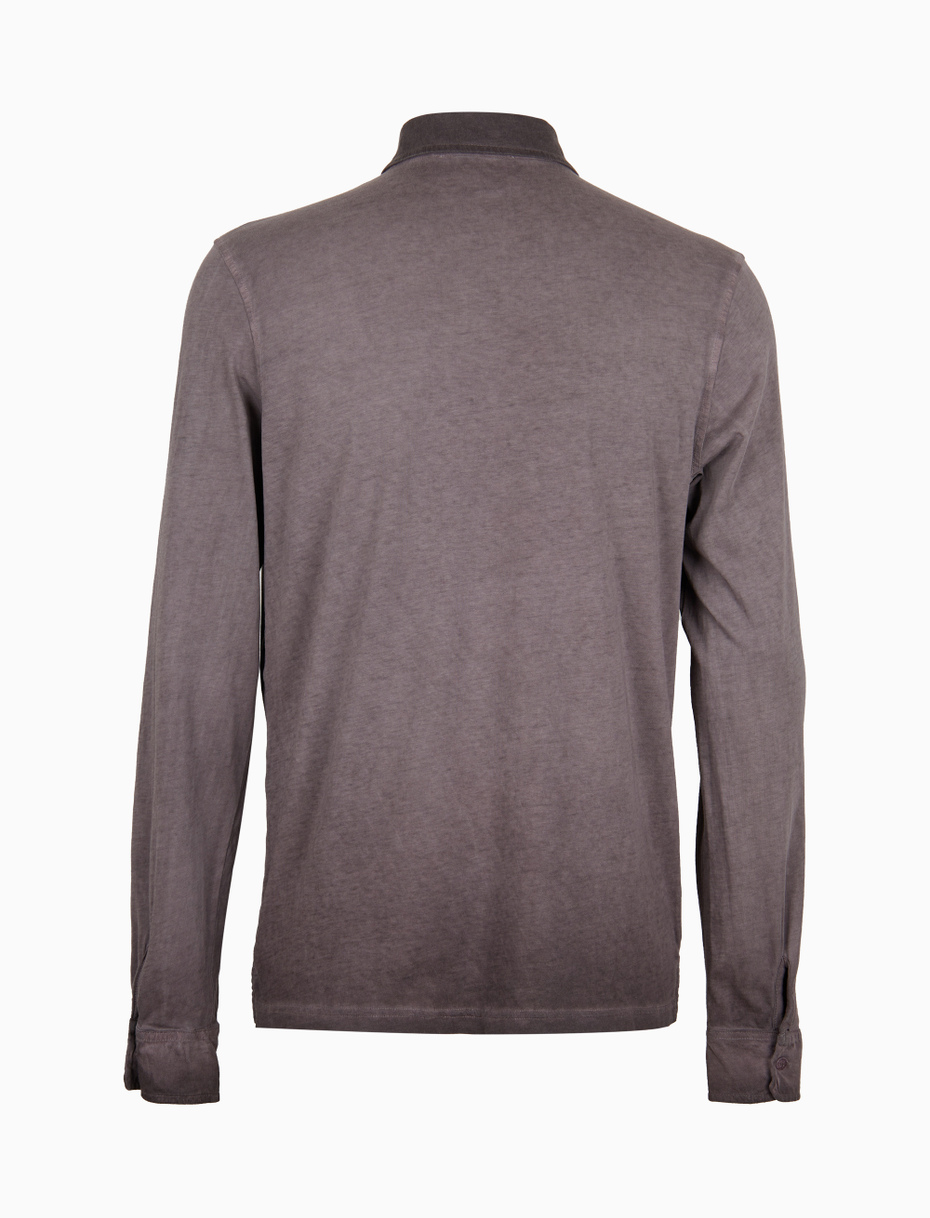 Men's plain dyed brown long-sleeved cotton polo shirt - Gallo 1927 - Official Online Shop