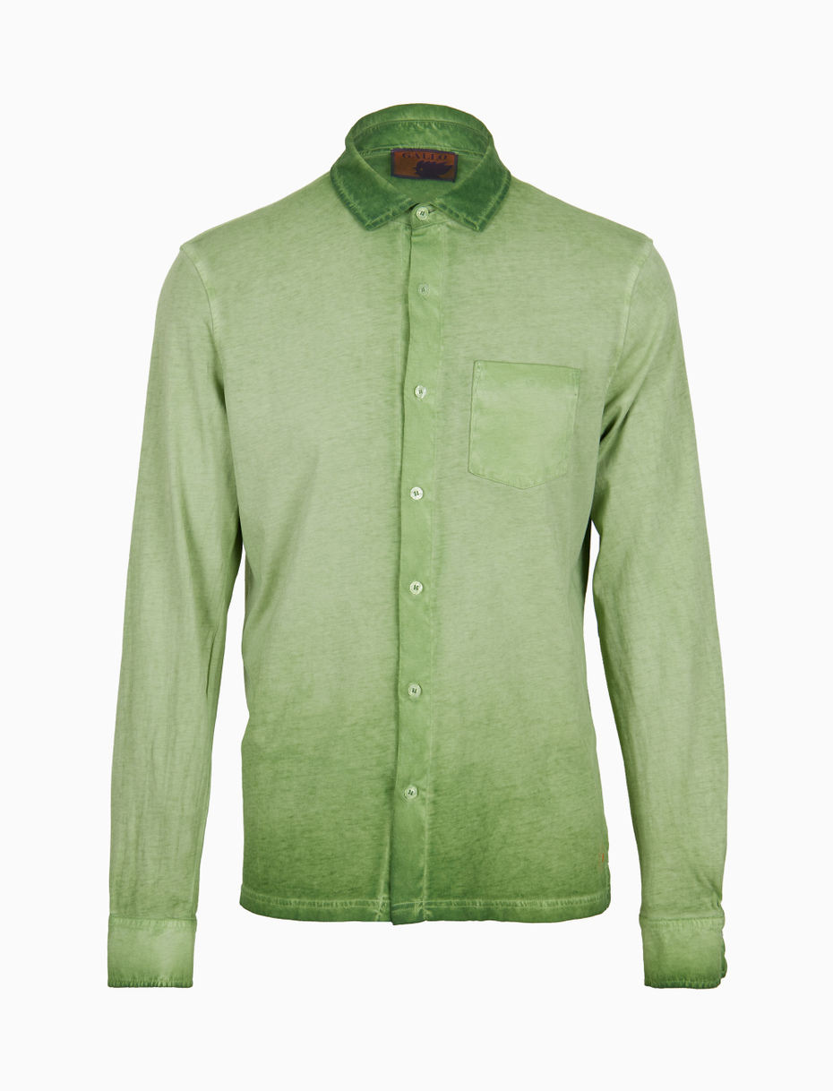 Polo camicia maniche lunghe uomo cotone erba tinto capo tinta unita - Gallo 1927 - Official Online Shop