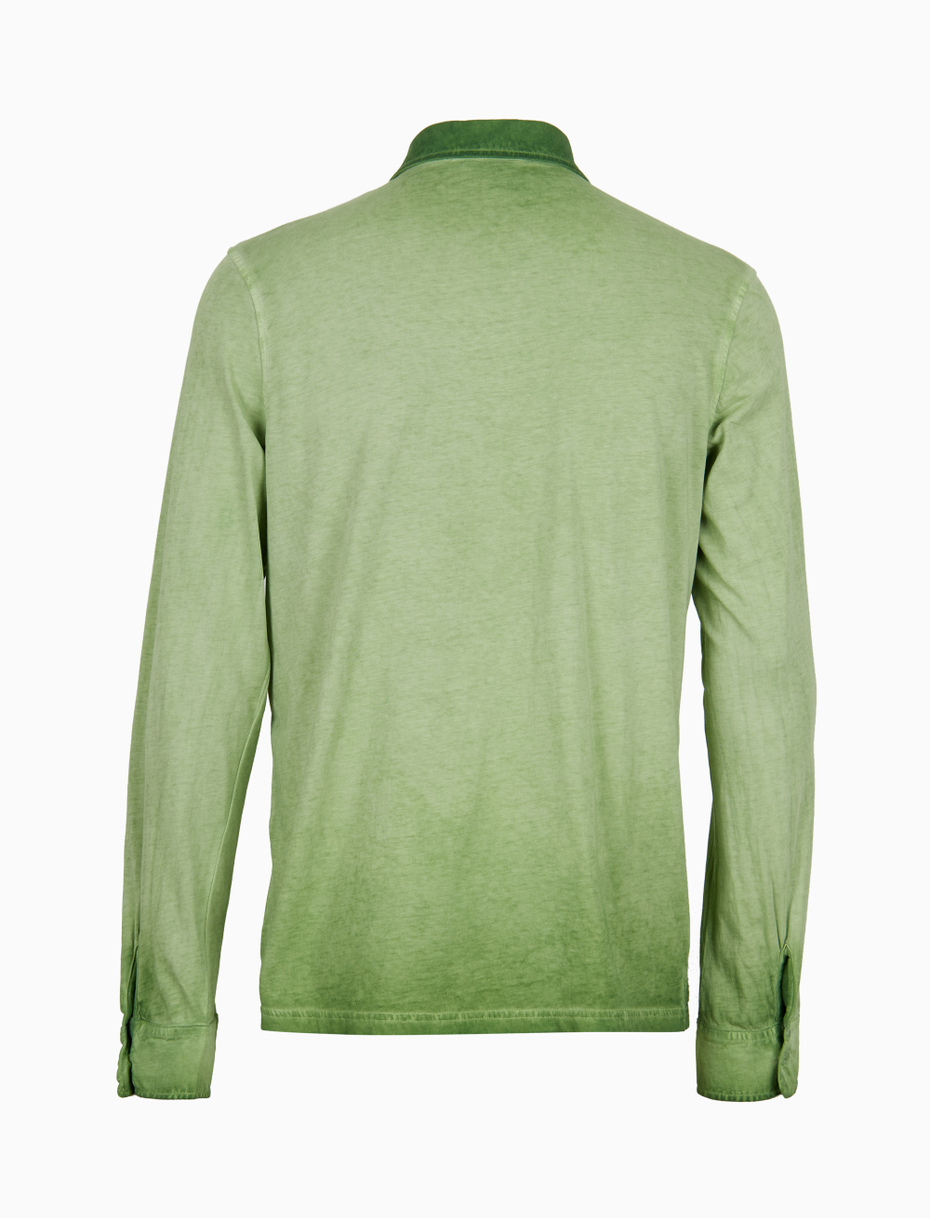 Men's plain dyed green long-sleeved cotton polo shirt - Gallo 1927 - Official Online Shop