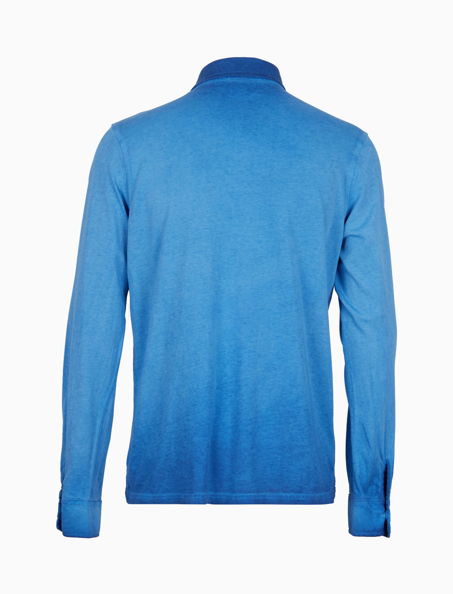Men's plain dyed topaz long-sleeved cotton polo shirt - Gallo 1927 - Official Online Shop