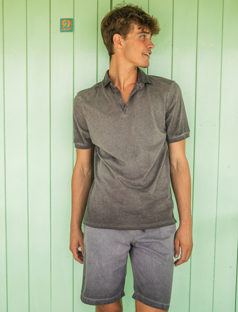 Men's plain dyed brown short-sleeved cotton polo - Gallo 1927 - Official Online Shop