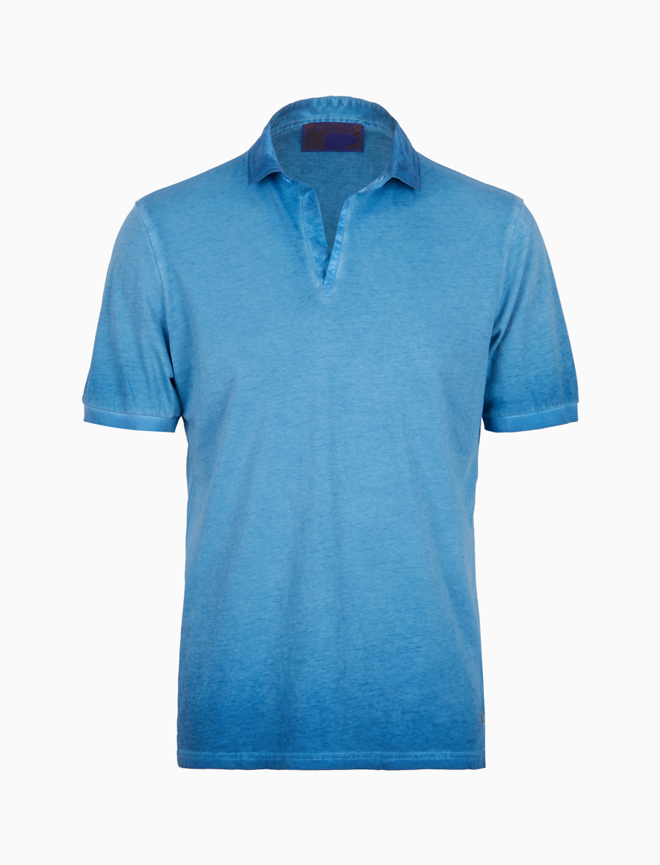 Men's plain dyed sorgente blue short-sleeved cotton polo - Gallo 1927 - Official Online Shop