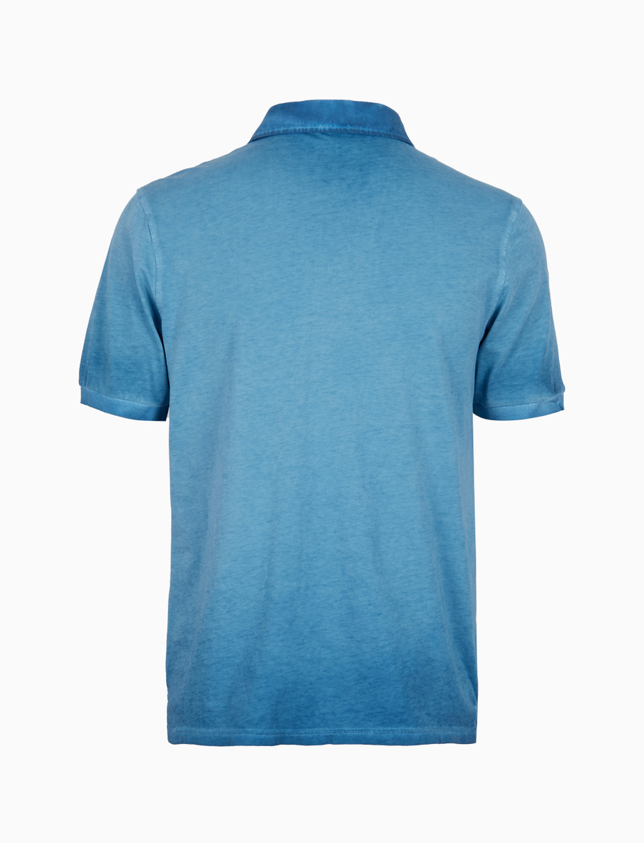 Men's plain dyed sorgente blue short-sleeved cotton polo - Gallo 1927 - Official Online Shop