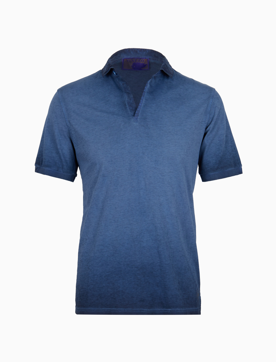 Men's plain dyed denim blue short-sleeved cotton polo - Gallo 1927 - Official Online Shop