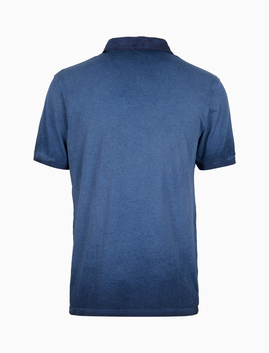 Men's plain dyed denim blue short-sleeved cotton polo - Gallo 1927 - Official Online Shop