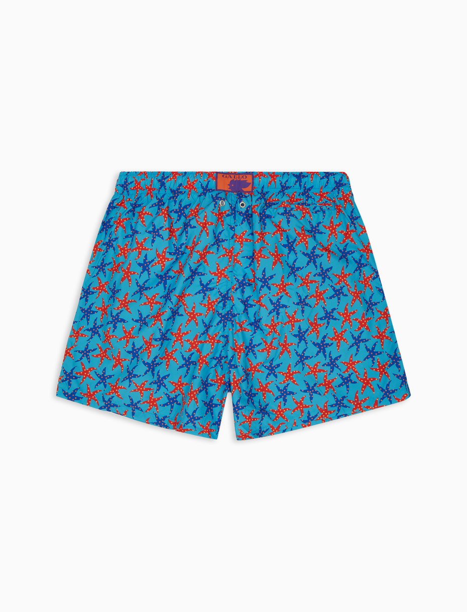 Men's polyester Niagara blue swim shorts with starfish motif - Gallo 1927 - Official Online Shop