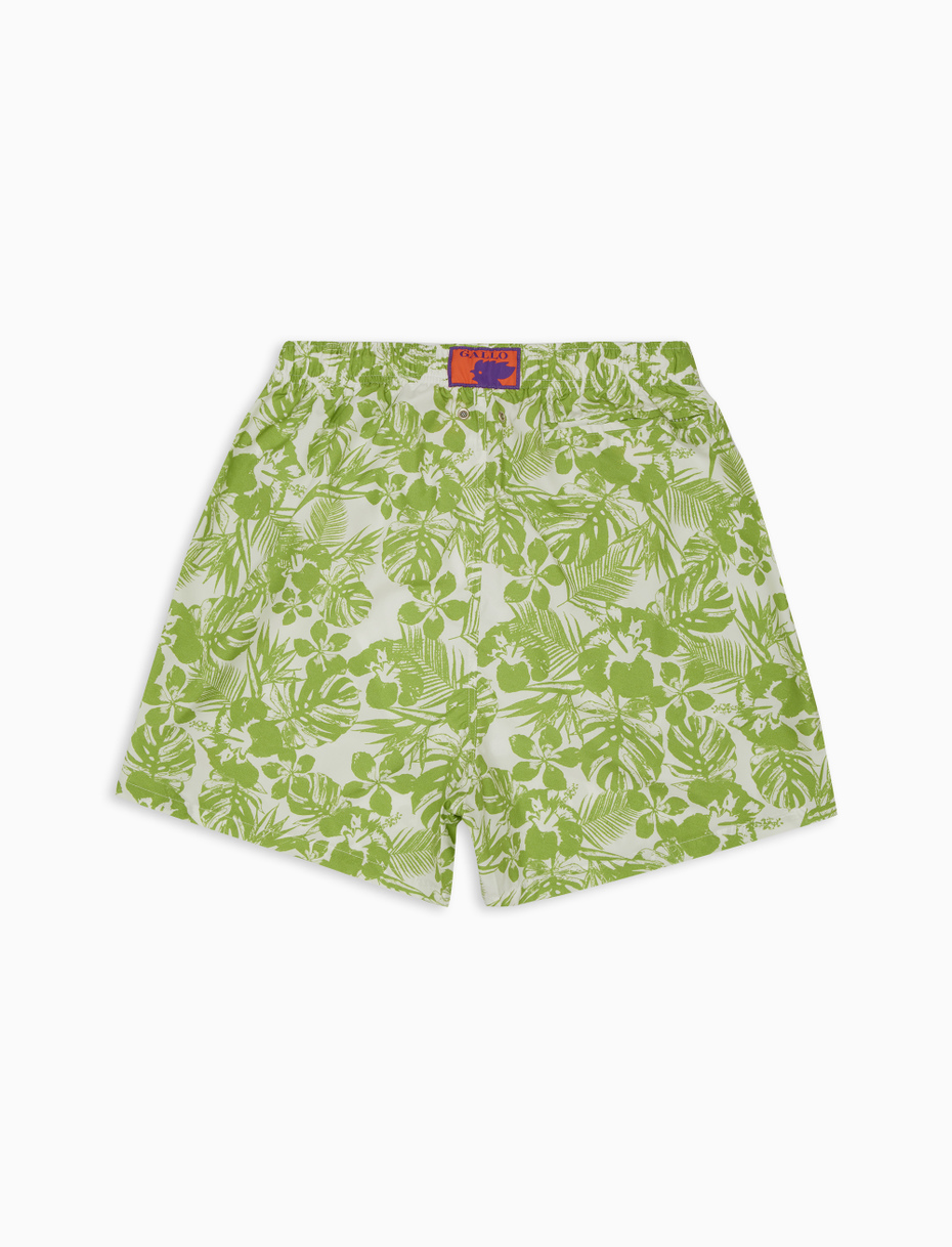 Men's green polyester swim shorts with hibiscus and leaf motif - Gallo 1927 - Official Online Shop