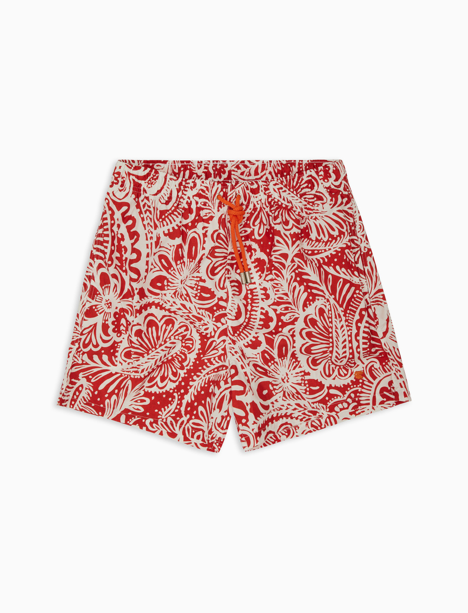 Men's polyester ruby red swim shorts with Paisley pattern - Gallo 1927 - Official Online Shop