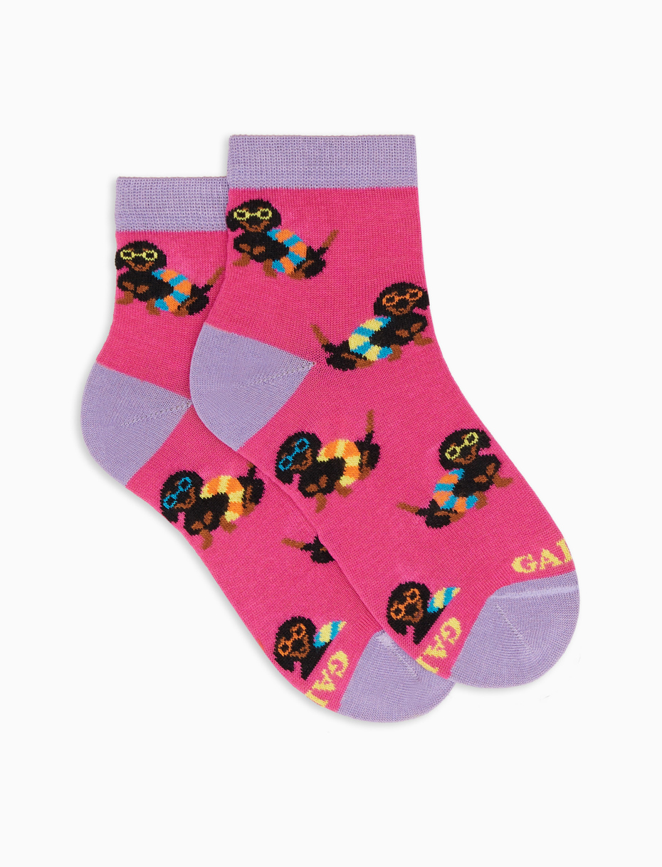 Kids' low-cut petunia lightweight cotton socks with dog motif - Gallo 1927 - Official Online Shop