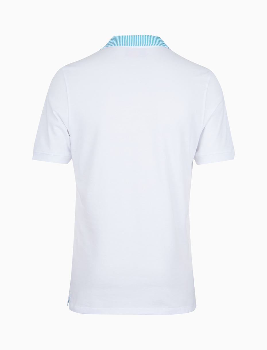 Men's white cotton polo with turquoise seersucker collar - Gallo 1927 - Official Online Shop