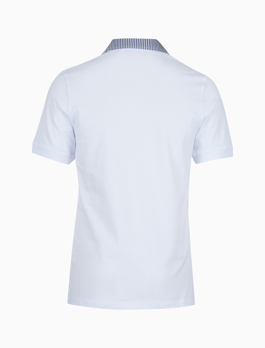 Men's white cotton polo with blue seersucker collar - Gallo 1927 - Official Online Shop