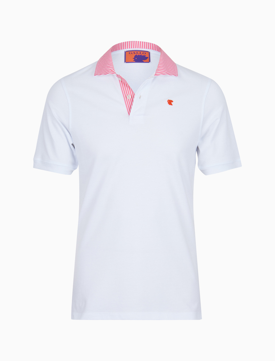 Men's white cotton polo with hyacinth seersucker collar - Gallo 1927 - Official Online Shop