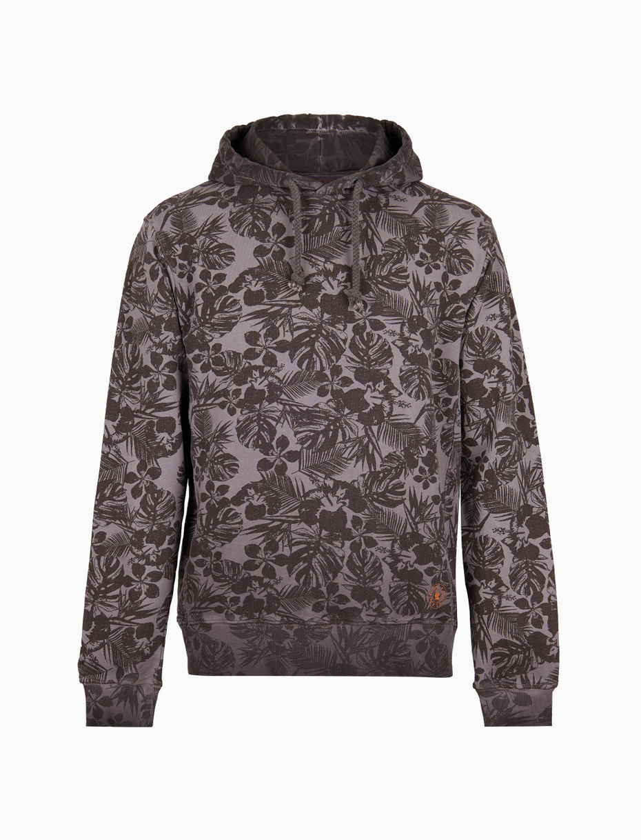 Unisex dyed brown cotton hoodie with hibiscus and leaf motif - Gallo 1927 - Official Online Shop